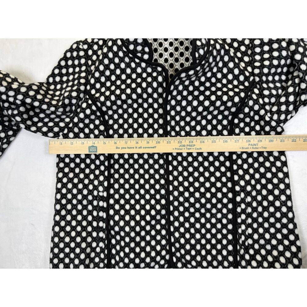 CHICO'S Polka Dot Jacket Sz 1 M 8-10 Blazer Plush Felt Black White Open Front - Picture 10 of 12